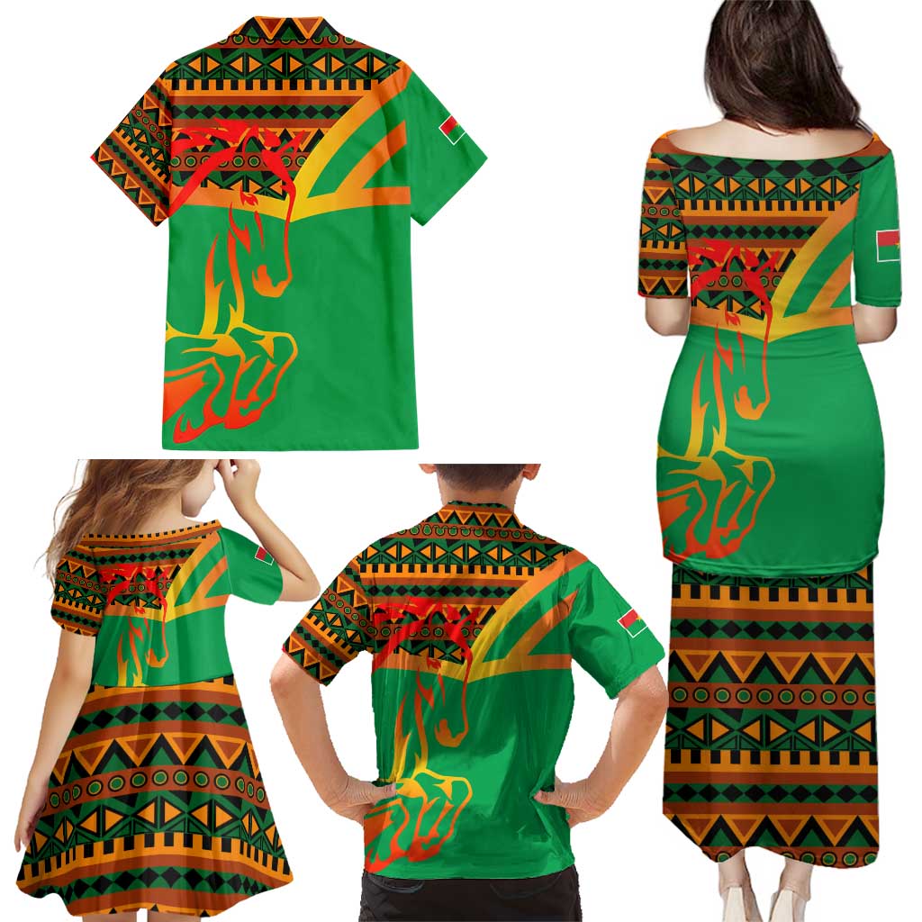 Burkina Faso Family Matching Puletasi and Hawaiian Shirt with Green Tribal Pattern Design and National Flag Motif - Wonder Print Shop