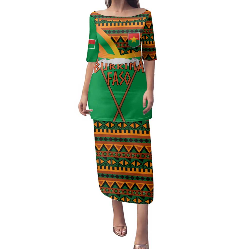 Burkina Faso Family Matching Puletasi and Hawaiian Shirt with Green Tribal Pattern Design and National Flag Motif - Wonder Print Shop