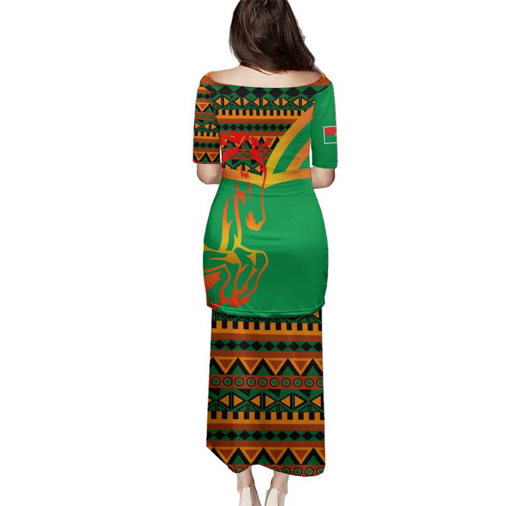 Burkina Faso Family Matching Puletasi and Hawaiian Shirt with Green Tribal Pattern Design and National Flag Motif - Wonder Print Shop