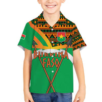 Burkina Faso Family Matching Short Sleeve Bodycon Dress and Hawaiian Shirt with Green Tribal Pattern Design and National Flag Motif - Wonder Print Shop