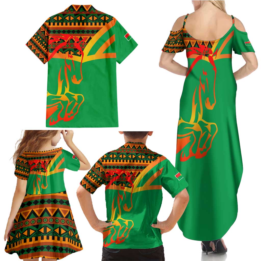 Burkina Faso Family Matching Summer Maxi Dress and Hawaiian Shirt with Green Tribal Pattern Design and National Flag Motif - Wonder Print Shop