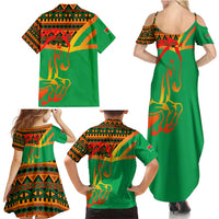 Burkina Faso Family Matching Summer Maxi Dress and Hawaiian Shirt with Green Tribal Pattern Design and National Flag Motif - Wonder Print Shop