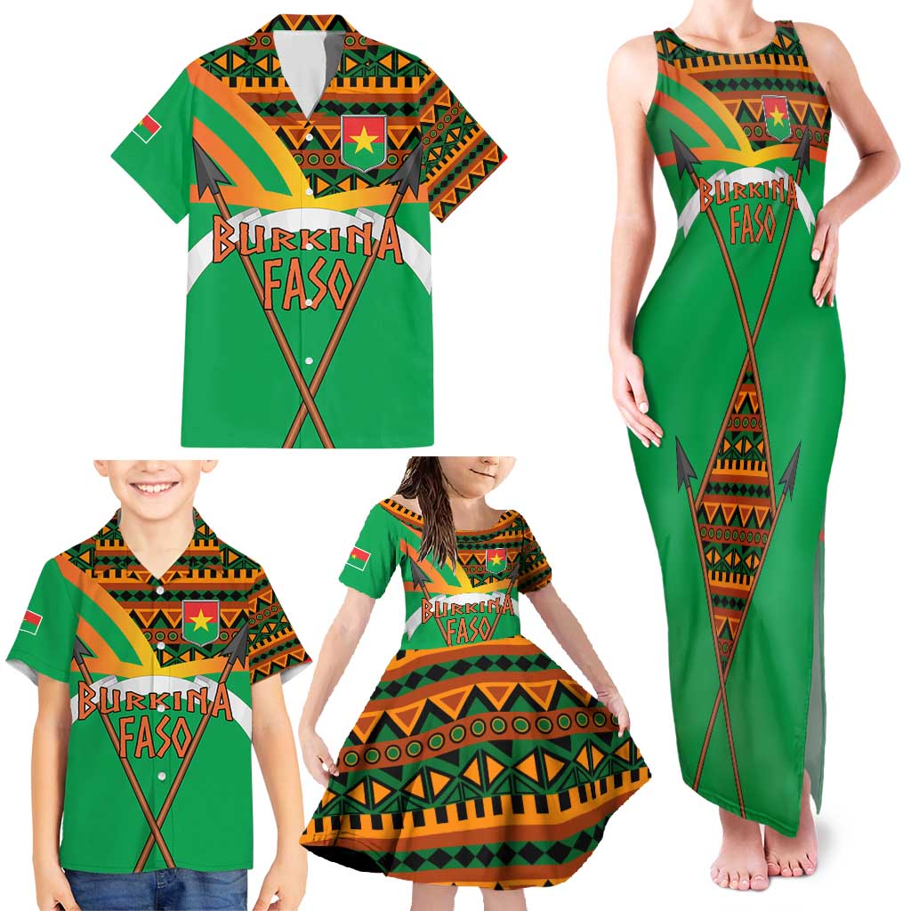 Burkina Faso Family Matching Tank Maxi Dress and Hawaiian Shirt with Green Tribal Pattern Design and National Flag Motif - Wonder Print Shop