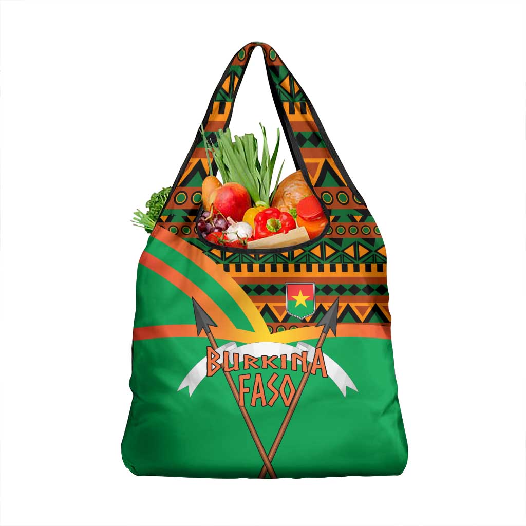 Burkina Faso Grocery Bag with Green Tribal Pattern Design and National Flag Motif - Wonder Print Shop