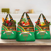 Burkina Faso Grocery Bag with Green Tribal Pattern Design and National Flag Motif - Wonder Print Shop