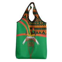 Burkina Faso Grocery Bag with Green Tribal Pattern Design and National Flag Motif - Wonder Print Shop