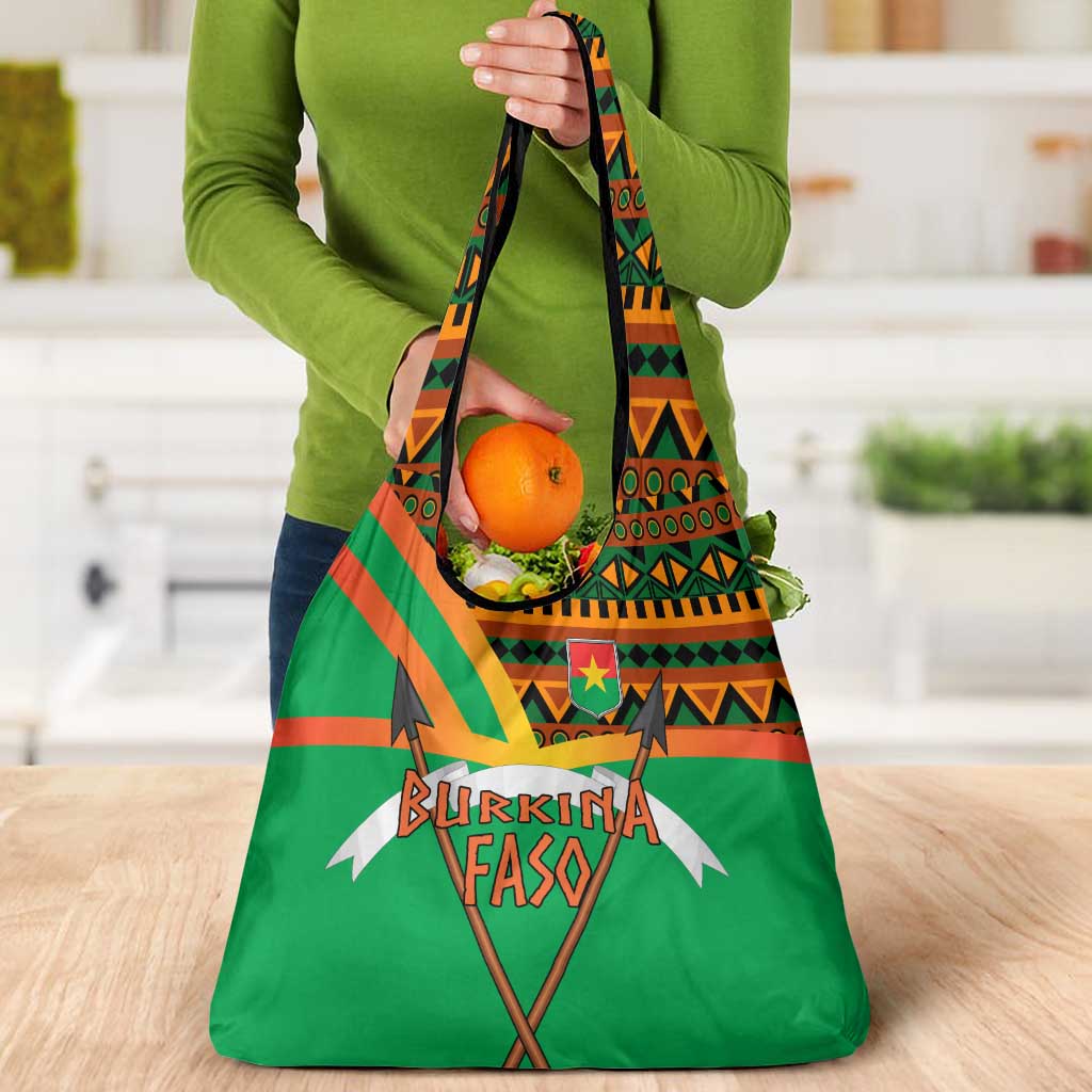 Burkina Faso Grocery Bag with Green Tribal Pattern Design and National Flag Motif - Wonder Print Shop