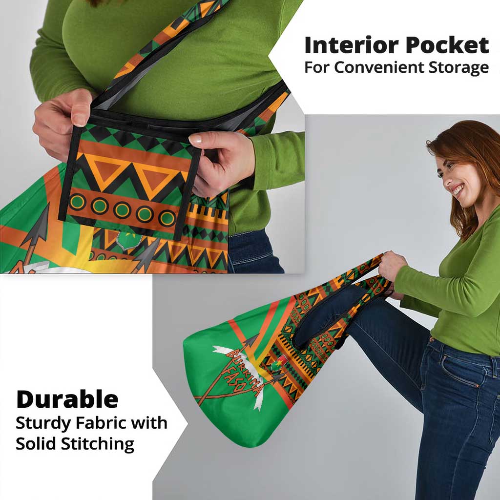 Burkina Faso Grocery Bag with Green Tribal Pattern Design and National Flag Motif - Wonder Print Shop