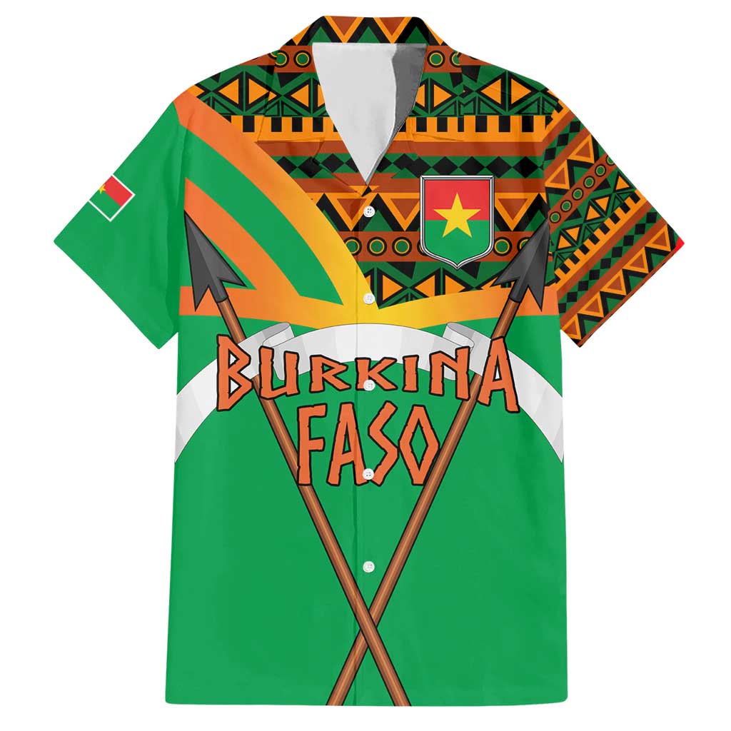 Burkina Faso Hawaiian Shirt with Green Tribal Pattern Design and National Flag Motif - Wonder Print Shop