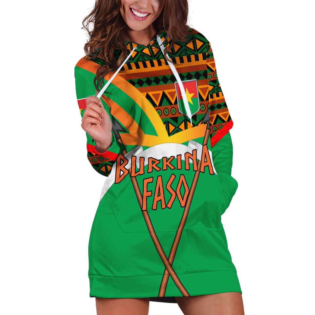 Burkina Faso Hoodie Dress with Green Tribal Pattern Design and National Flag Motif - Wonder Print Shop