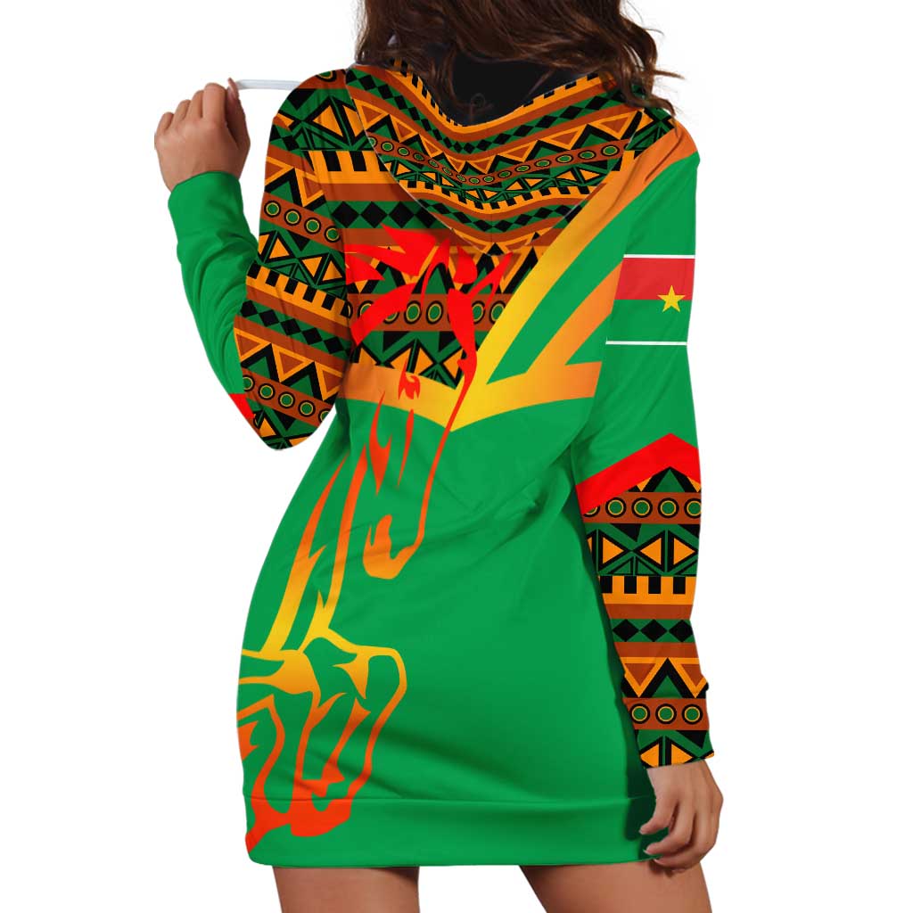 Burkina Faso Hoodie Dress with Green Tribal Pattern Design and National Flag Motif - Wonder Print Shop