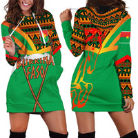 Burkina Faso Hoodie Dress with Green Tribal Pattern Design and National Flag Motif - Wonder Print Shop
