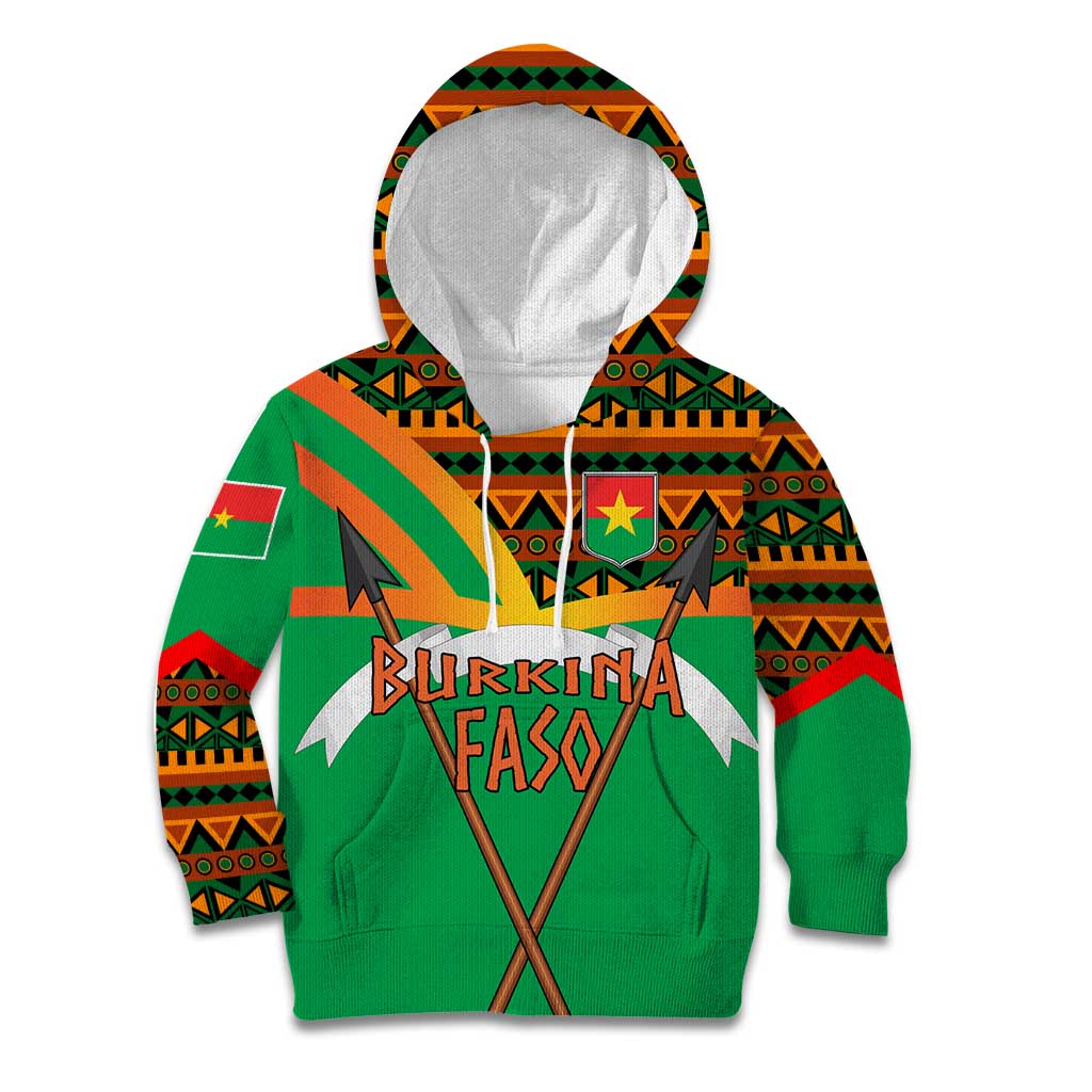 Burkina Faso Kid Hoodie with Green Tribal Pattern Design and National Flag Motif - Wonder Print Shop
