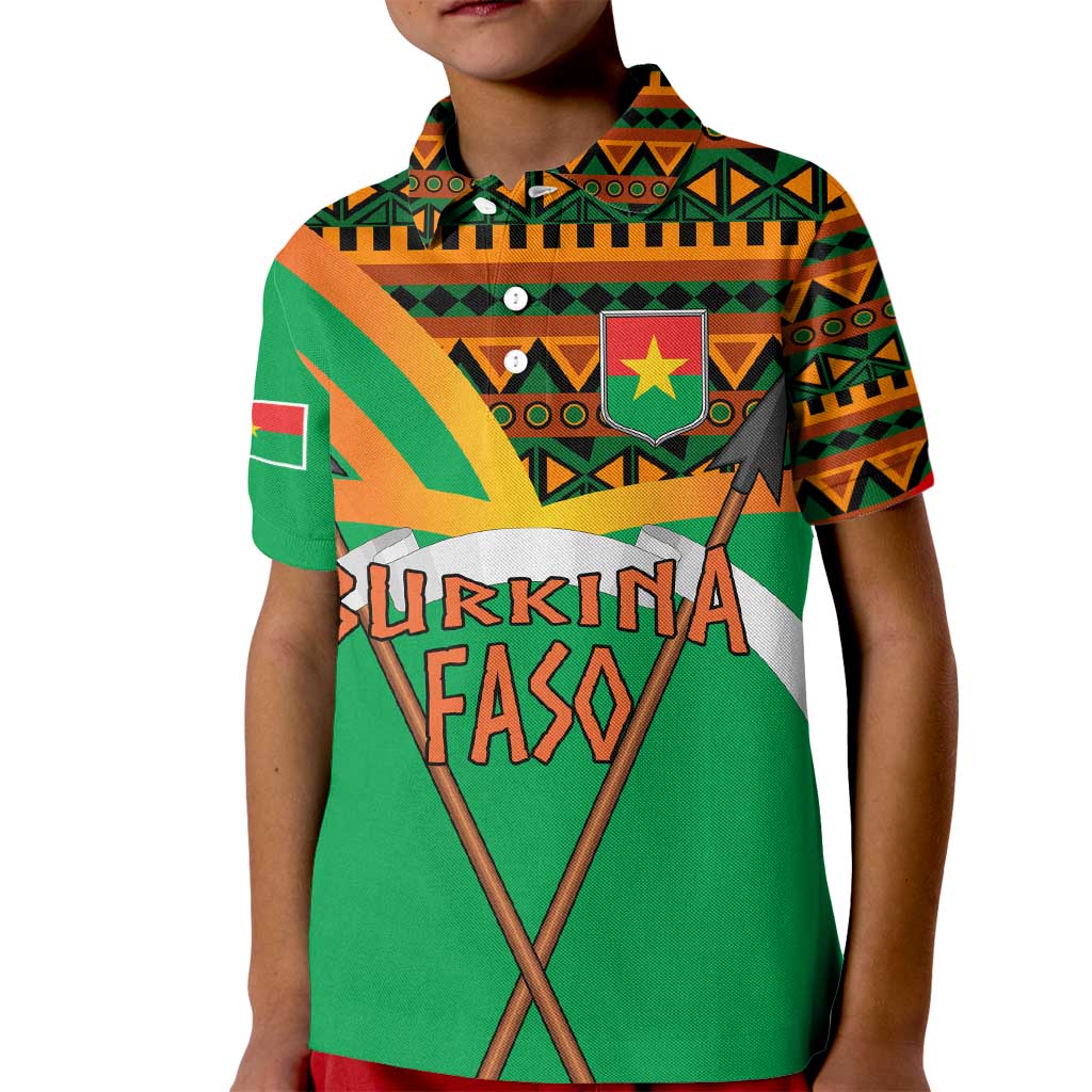Burkina Faso Kid Polo Shirt with Green Tribal Pattern Design and National Flag Motif - Wonder Print Shop