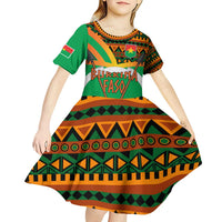 Burkina Faso Kid Short Sleeve Dress with Green Tribal Pattern Design and National Flag Motif - Wonder Print Shop