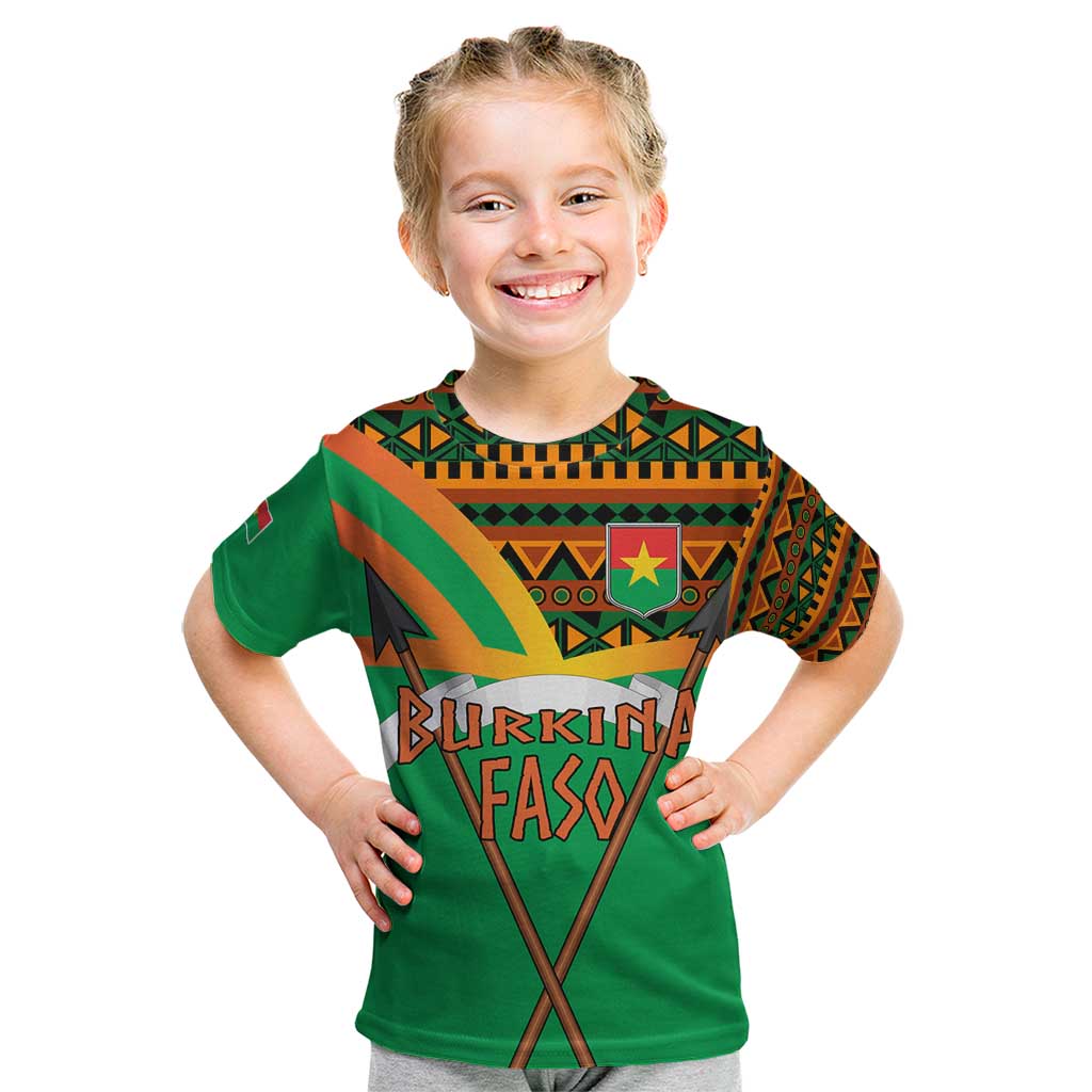 Burkina Faso Kid T Shirt with Green Tribal Pattern Design and National Flag Motif - Wonder Print Shop