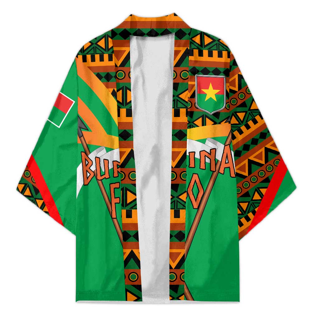 Burkina Faso Kimono with Green Tribal Pattern Design and National Flag Motif - Wonder Print Shop