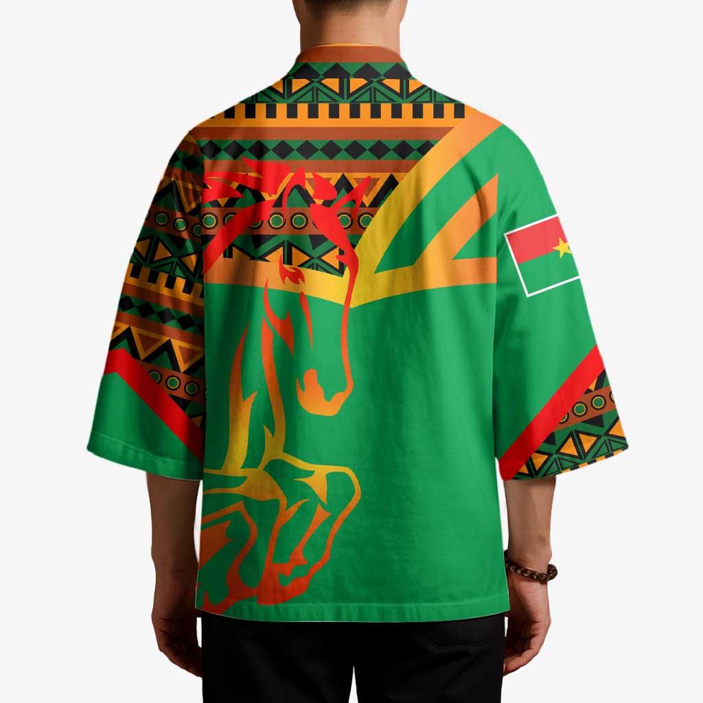 Burkina Faso Kimono with Green Tribal Pattern Design and National Flag Motif - Wonder Print Shop