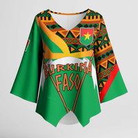 Burkina Faso Kimono Sleeve Blouse with Green Tribal Pattern Design and National Flag Motif - Wonder Print Shop