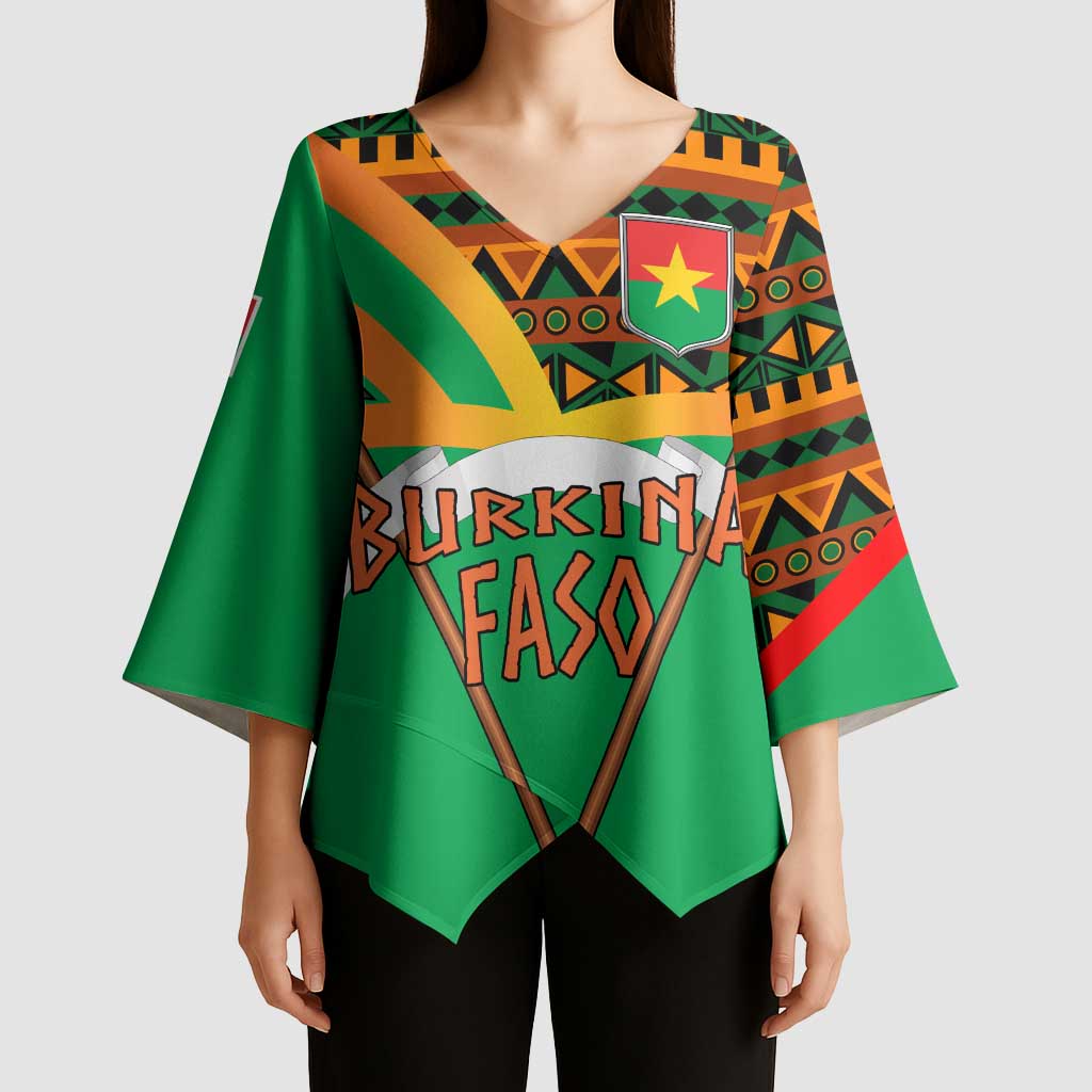 Burkina Faso Kimono Sleeve Blouse with Green Tribal Pattern Design and National Flag Motif - Wonder Print Shop