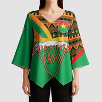 Burkina Faso Kimono Sleeve Blouse with Green Tribal Pattern Design and National Flag Motif - Wonder Print Shop