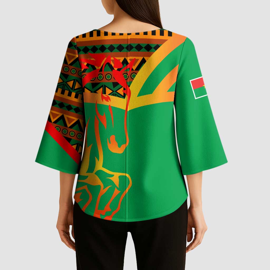 Burkina Faso Kimono Sleeve Blouse with Green Tribal Pattern Design and National Flag Motif - Wonder Print Shop