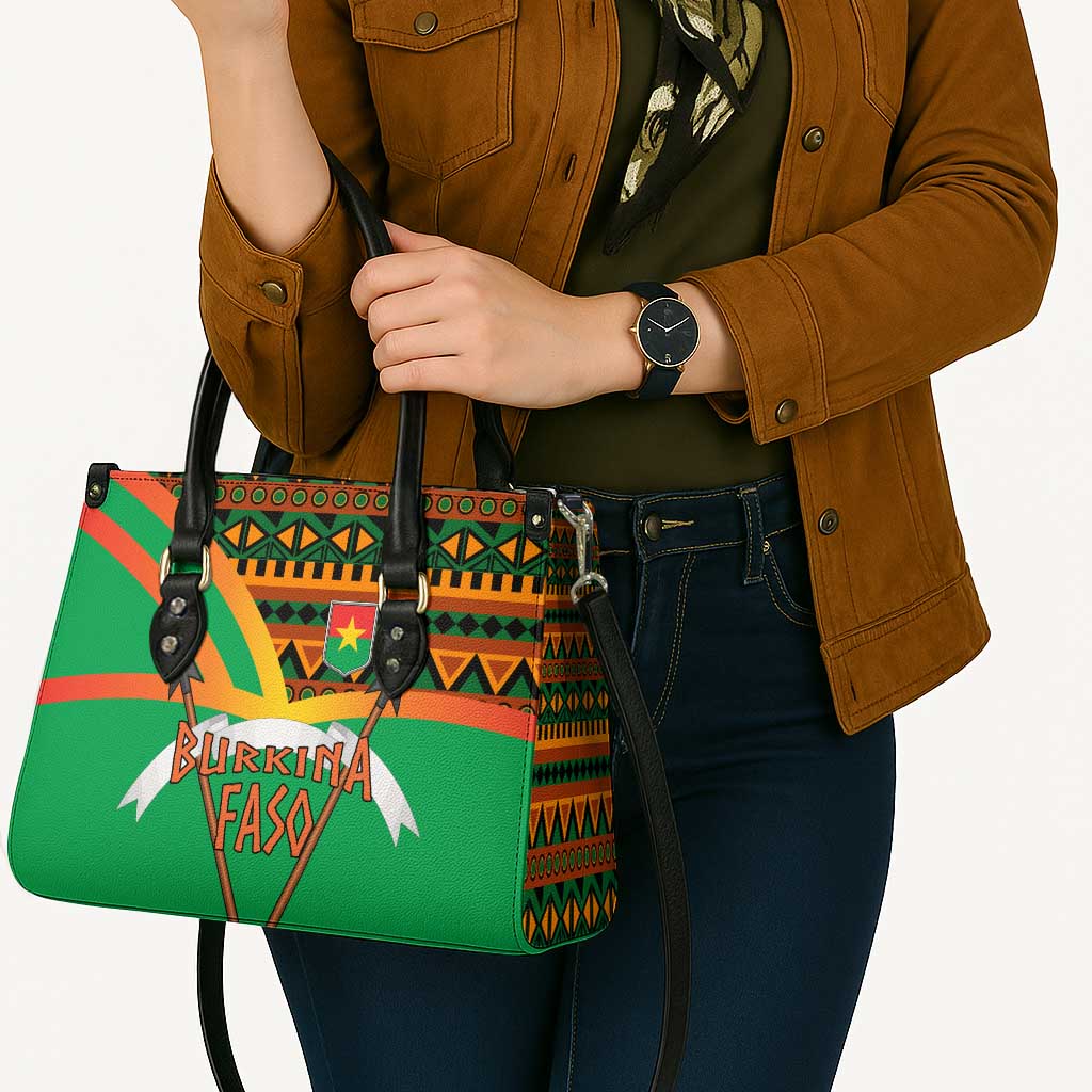 Burkina Faso Leather Bag with Green Tribal Pattern Design and National Flag Motif - Wonder Print Shop