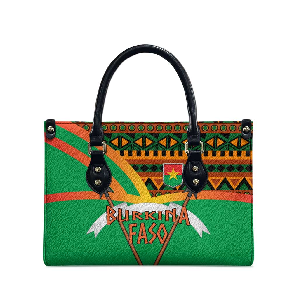 Burkina Faso Leather Bag with Green Tribal Pattern Design and National Flag Motif - Wonder Print Shop