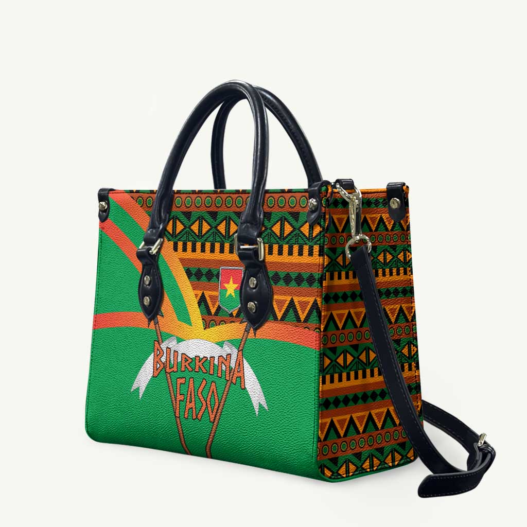 Burkina Faso Leather Bag with Green Tribal Pattern Design and National Flag Motif - Wonder Print Shop