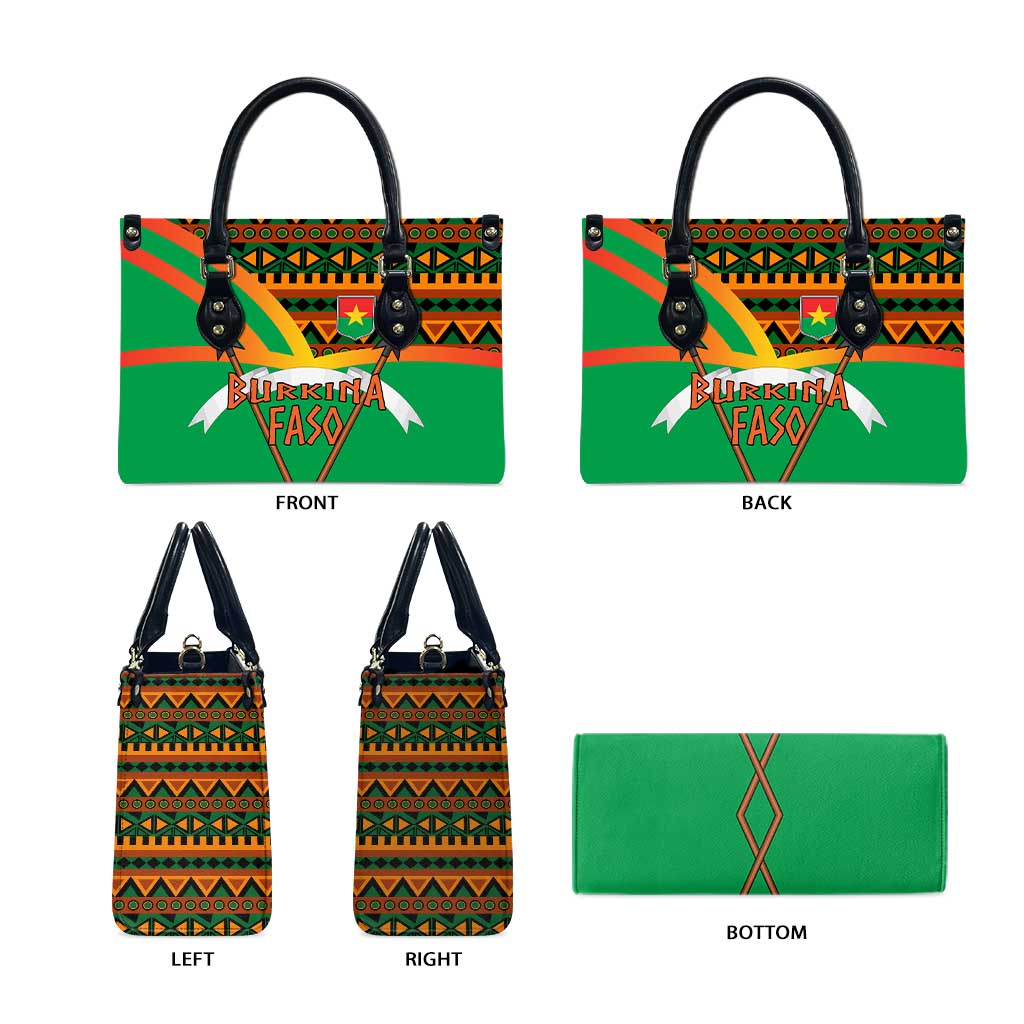 Burkina Faso Leather Bag with Green Tribal Pattern Design and National Flag Motif - Wonder Print Shop