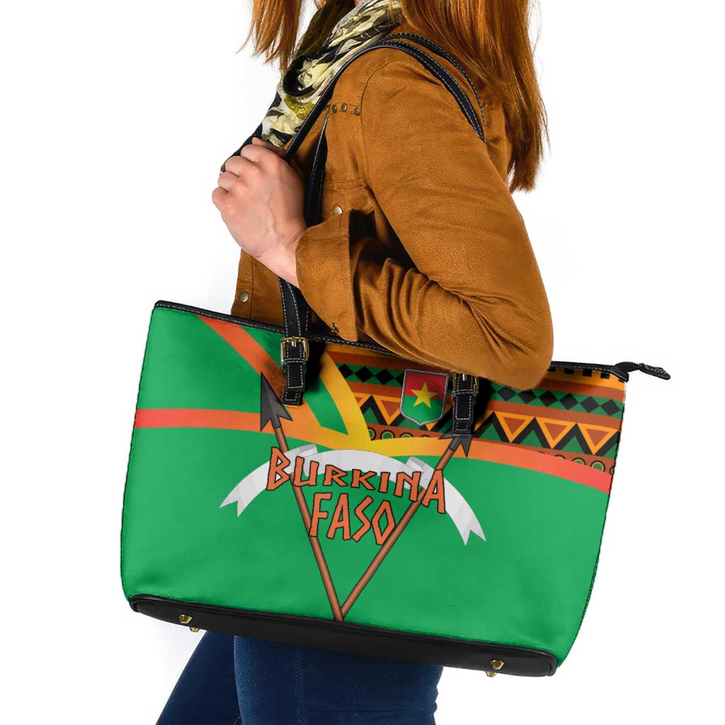 Burkina Faso Leather Tote Bag with Green Tribal Pattern Design and National Flag Motif - Wonder Print Shop