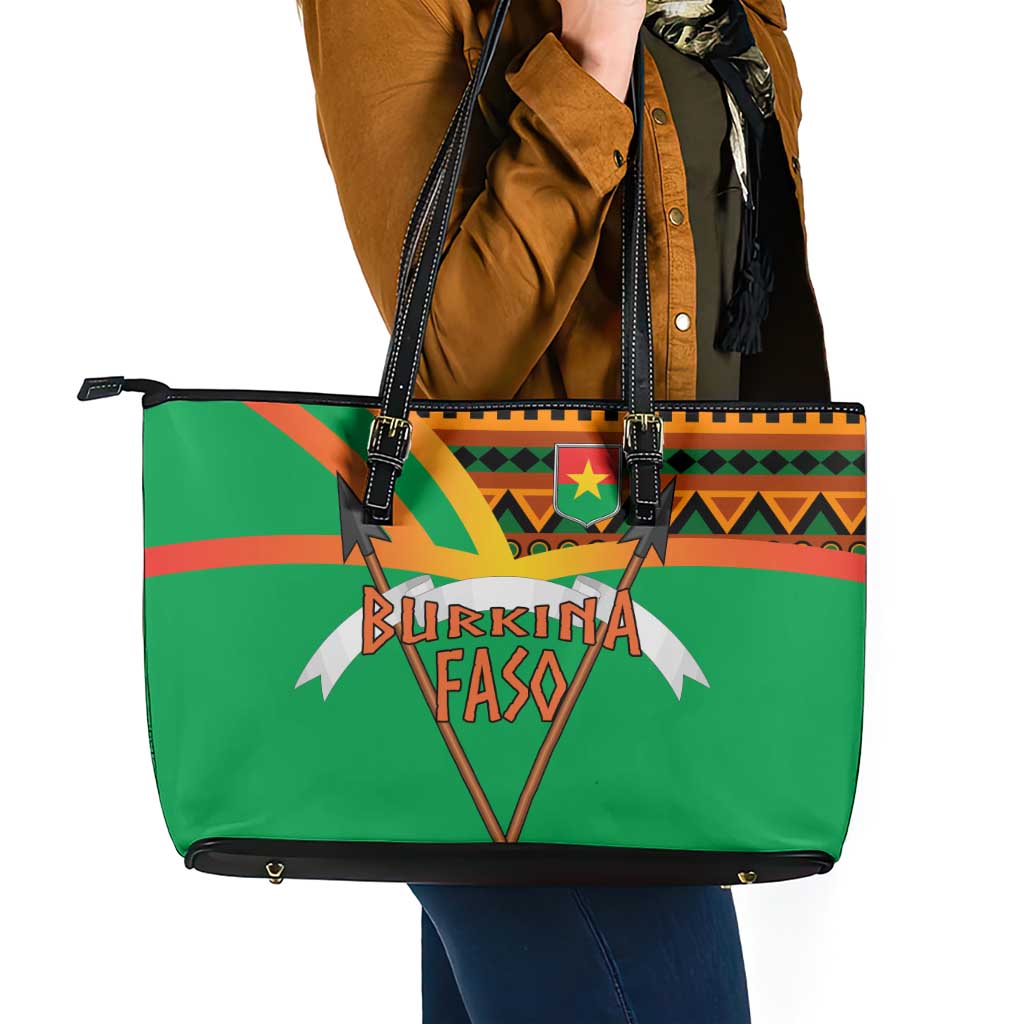 Burkina Faso Leather Tote Bag with Green Tribal Pattern Design and National Flag Motif - Wonder Print Shop