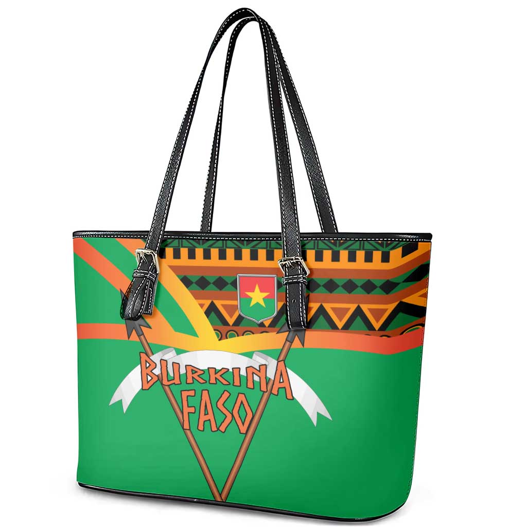 Burkina Faso Leather Tote Bag with Green Tribal Pattern Design and National Flag Motif - Wonder Print Shop