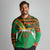 Burkina Faso Long Sleeve Polo Shirt with Green Tribal Pattern Design and National Flag Motif - Wonder Print Shop