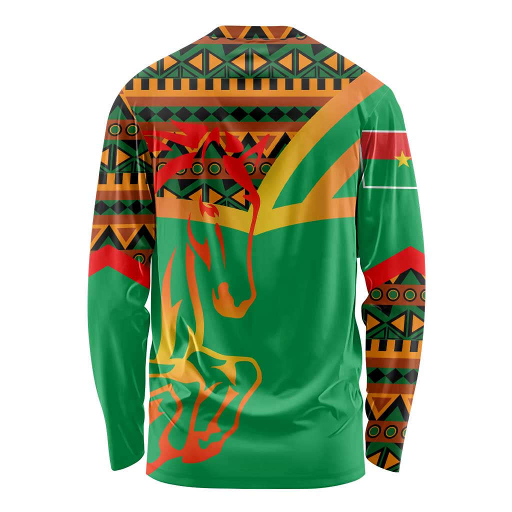 Burkina Faso Long Sleeve Shirt with Green Tribal Pattern Design and National Flag Motif - Wonder Print Shop