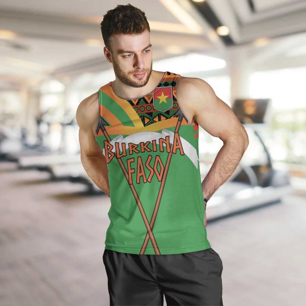 Burkina Faso Men Tank Top with Green Tribal Pattern Design and National Flag Motif - Wonder Print Shop