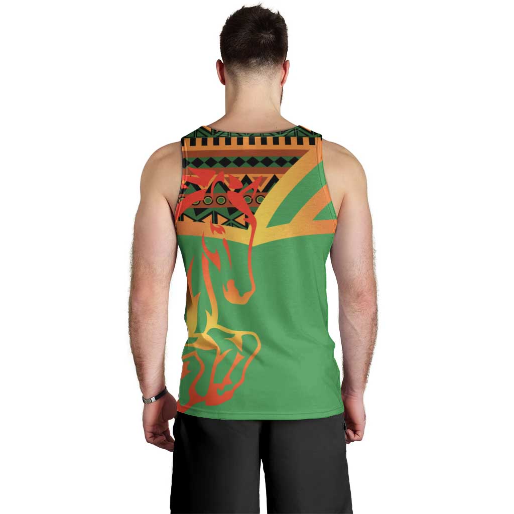 Burkina Faso Men Tank Top with Green Tribal Pattern Design and National Flag Motif - Wonder Print Shop