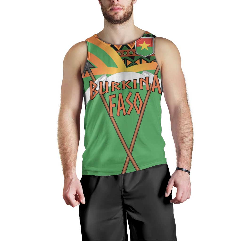 Burkina Faso Men Tank Top with Green Tribal Pattern Design and National Flag Motif - Wonder Print Shop