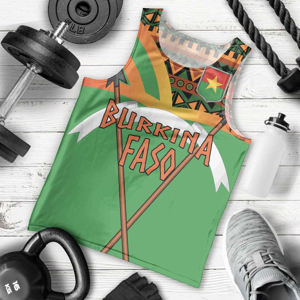 Burkina Faso Men Tank Top with Green Tribal Pattern Design and National Flag Motif - Wonder Print Shop