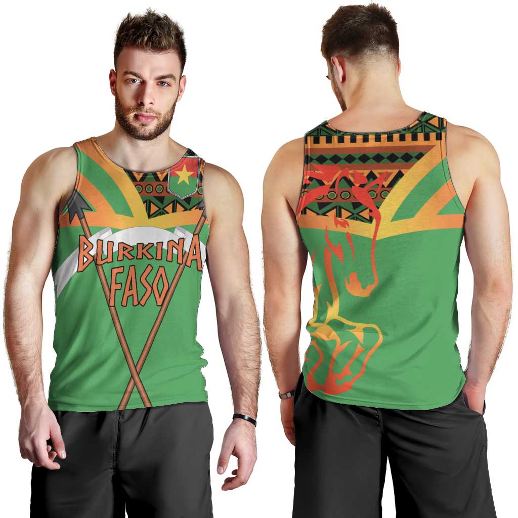 Burkina Faso Men Tank Top with Green Tribal Pattern Design and National Flag Motif - Wonder Print Shop