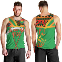 Burkina Faso Men Tank Top with Green Tribal Pattern Design and National Flag Motif - Wonder Print Shop