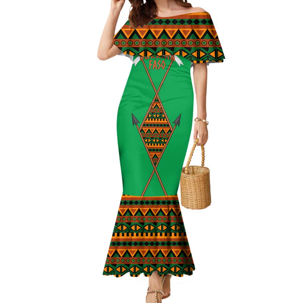 Burkina Faso Mermaid Dress with Green Tribal Pattern Design and National Flag Motif - Wonder Print Shop