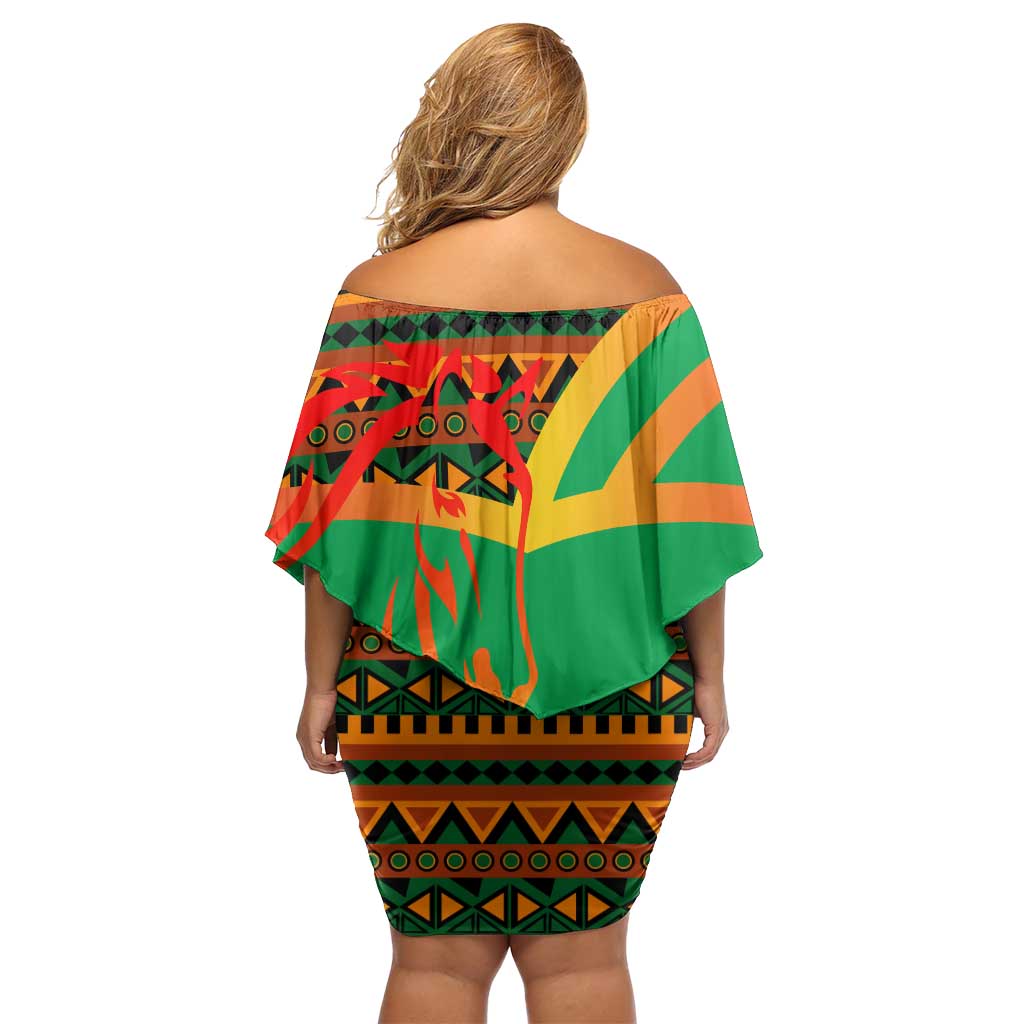 Burkina Faso Off Shoulder Short Dress with Green Tribal Pattern Design and National Flag Motif - Wonder Print Shop