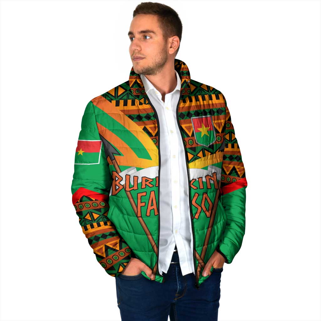 Burkina Faso Padded Jacket with Green Tribal Pattern Design and National Flag Motif - Wonder Print Shop