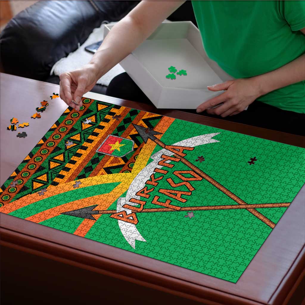 Burkina Faso Puzzle with Green Tribal Pattern Design and National Flag Motif - Wonder Print Shop