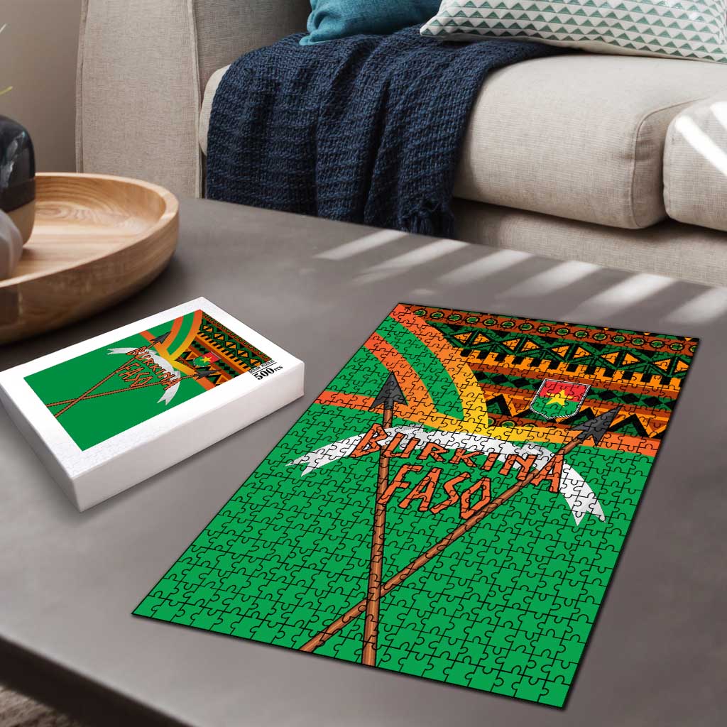 Burkina Faso Puzzle with Green Tribal Pattern Design and National Flag Motif - Wonder Print Shop