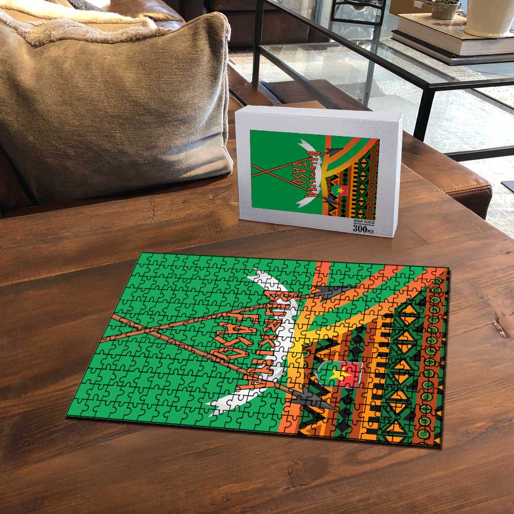 Burkina Faso Puzzle with Green Tribal Pattern Design and National Flag Motif - Wonder Print Shop