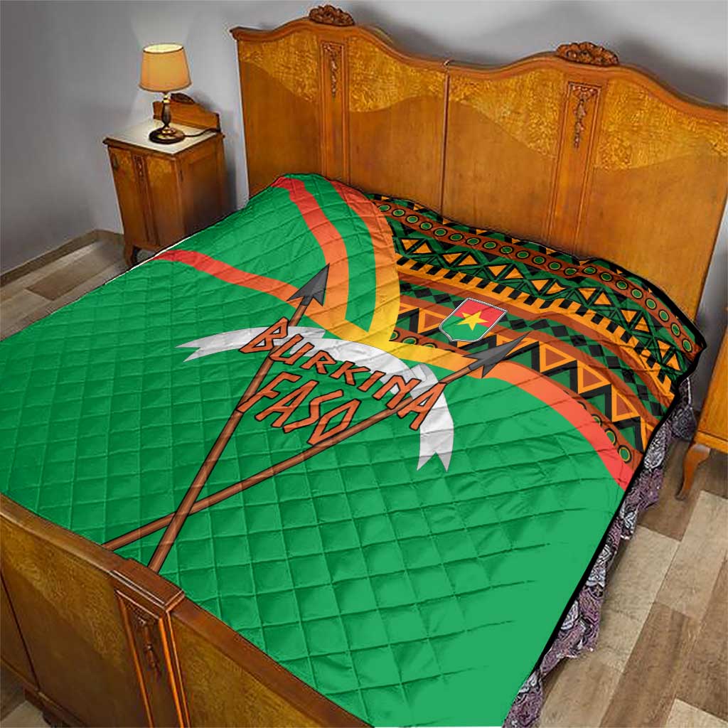Burkina Faso Quilt with Green Tribal Pattern Design and National Flag Motif - Wonder Print Shop