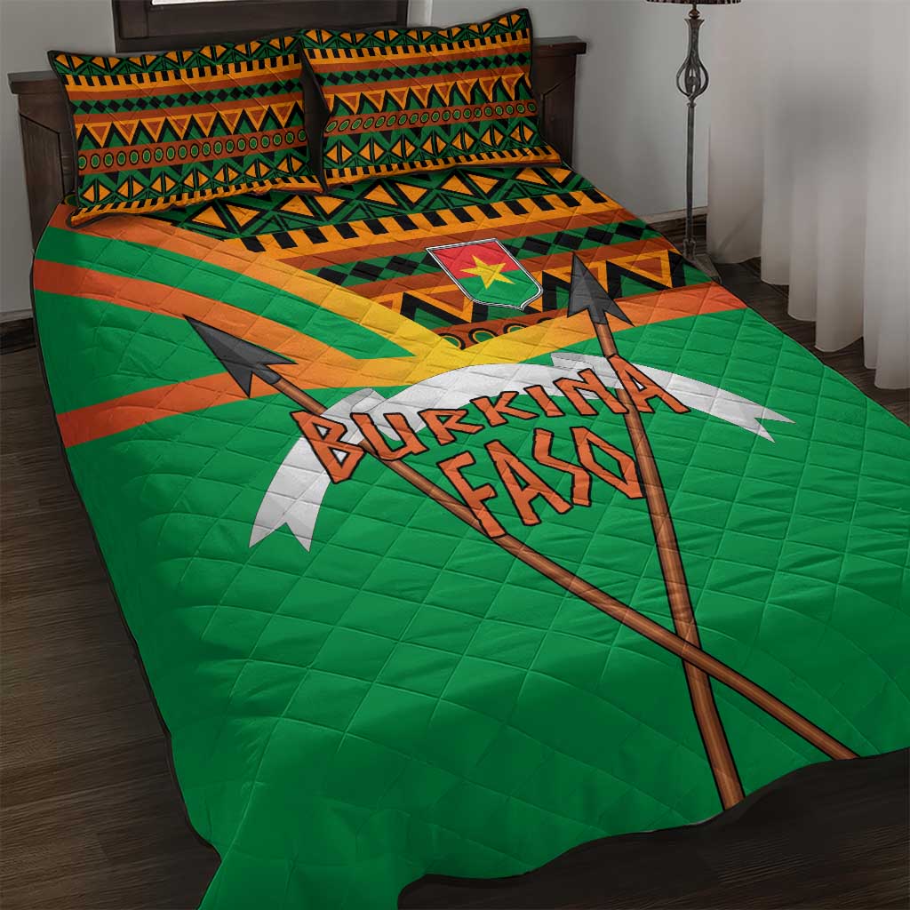 Burkina Faso Quilt Bed Set with Green Tribal Pattern Design and National Flag Motif - Wonder Print Shop