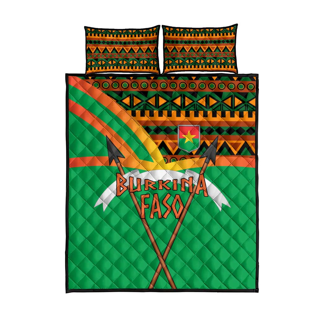 Burkina Faso Quilt Bed Set with Green Tribal Pattern Design and National Flag Motif - Wonder Print Shop